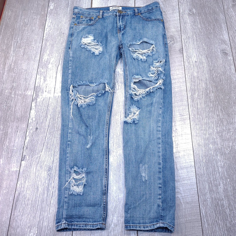 One x OneTeaspoon Awesome Baggies Women 27 Blue Distressed Boyfriend Jeans